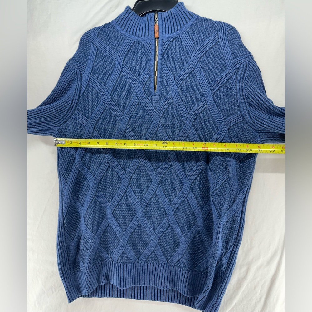 Tommy Bahama Men's Large Blue Cotton Quarter Zip Sweater Diamond Cable Knit - Picture 5 of 9